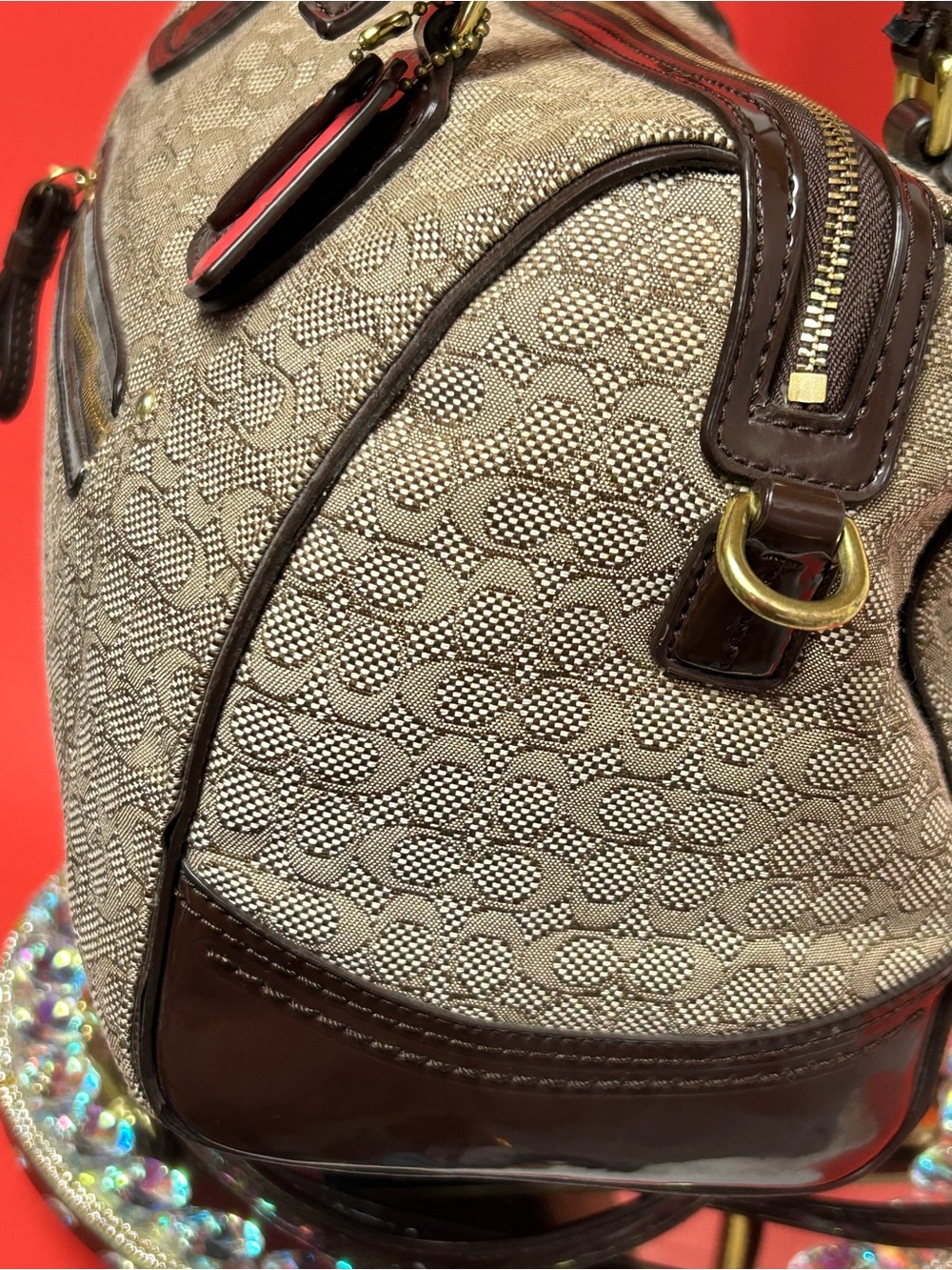 Coach Poppy Oxford Mini “c” Canvas Satchel in Khaki/Brown Approx. 12 x 9.5 x 4 - Picture 5 of 17